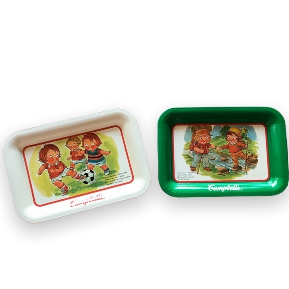Vintage ‘97 Cambell’s Tin Serving Trays w/ Cambell’s Calendar Picture 5”X7”